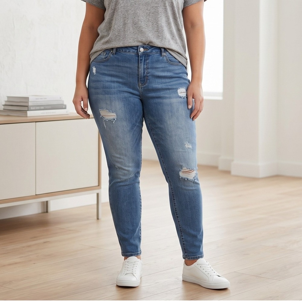 Refuge Skinny Jeans Women 16 Blue Distressed Denim Mid Rise Stretch Casual Pants